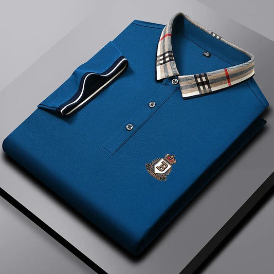 Royal Blue Polo Shirt with Signature Check Collar