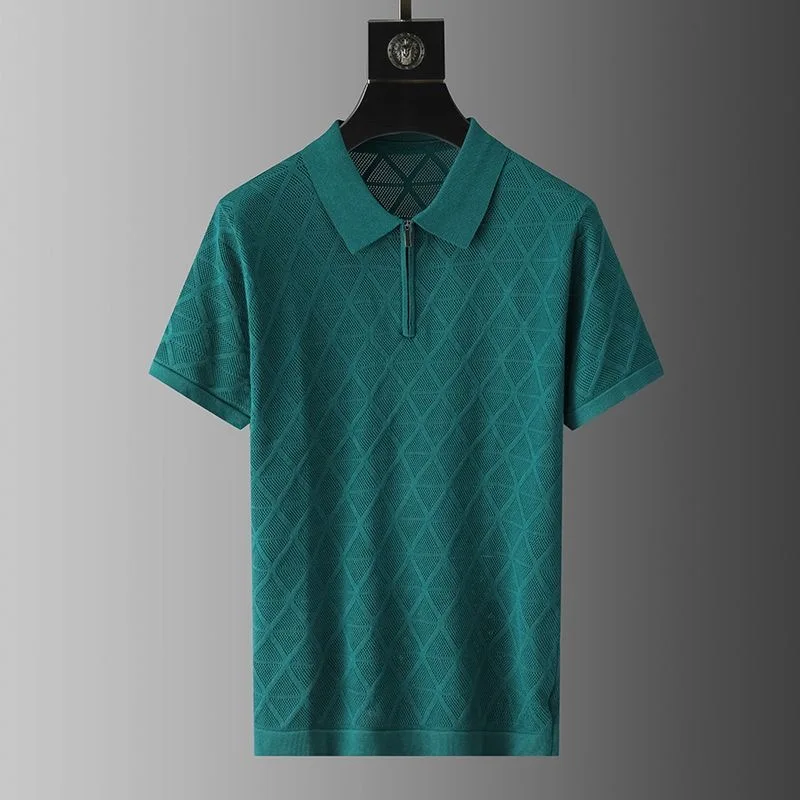 Premium Textured Zip-Collar Knit Polo T-Shirt