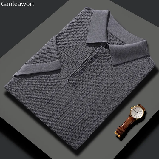 Premium Diamond-Texture White Polo T-Shirt