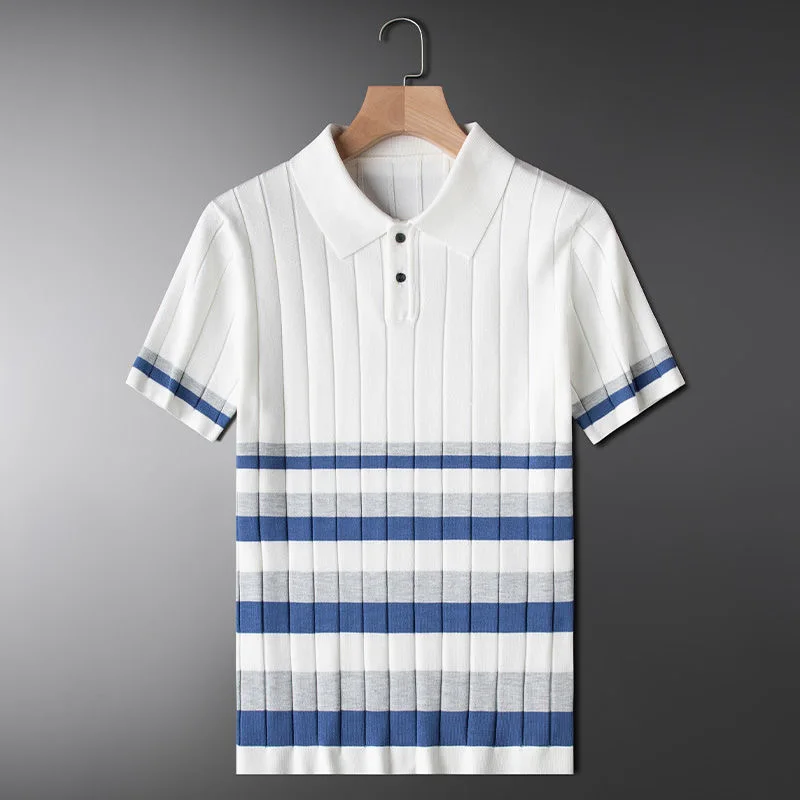 Classic Striped Knit Polo T-Shirt