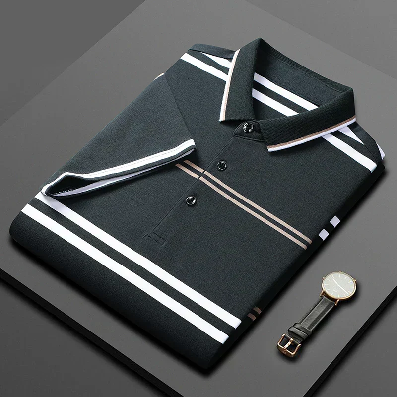 Classic Black Multi-Stripe Premium Polo T-Shirt