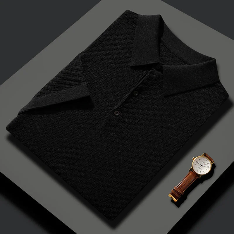 Premium Diamond-Texture White Polo T-Shirt