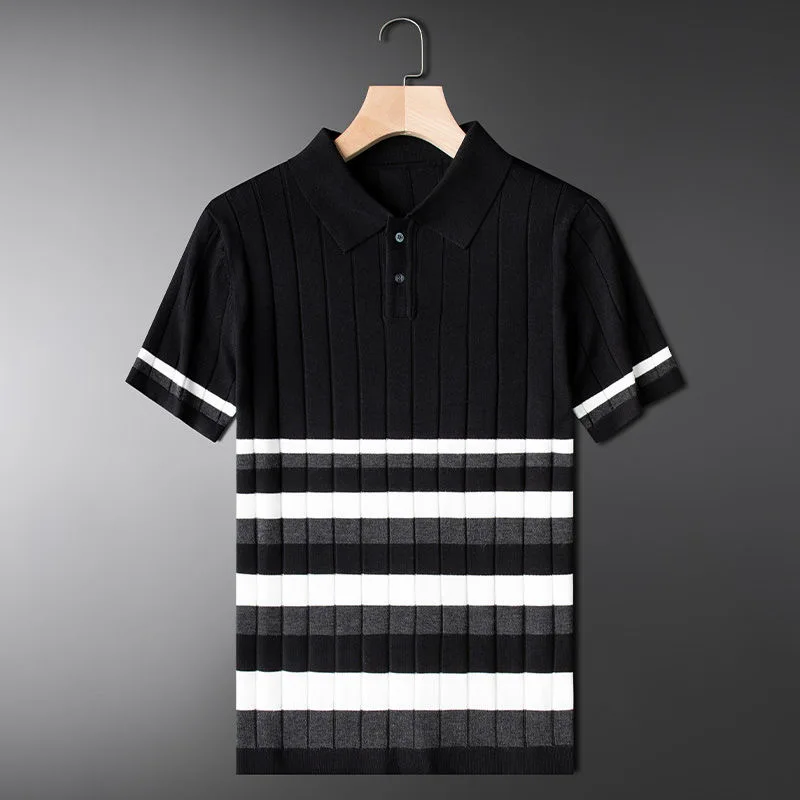 Classic Striped Knit Polo T-Shirt
