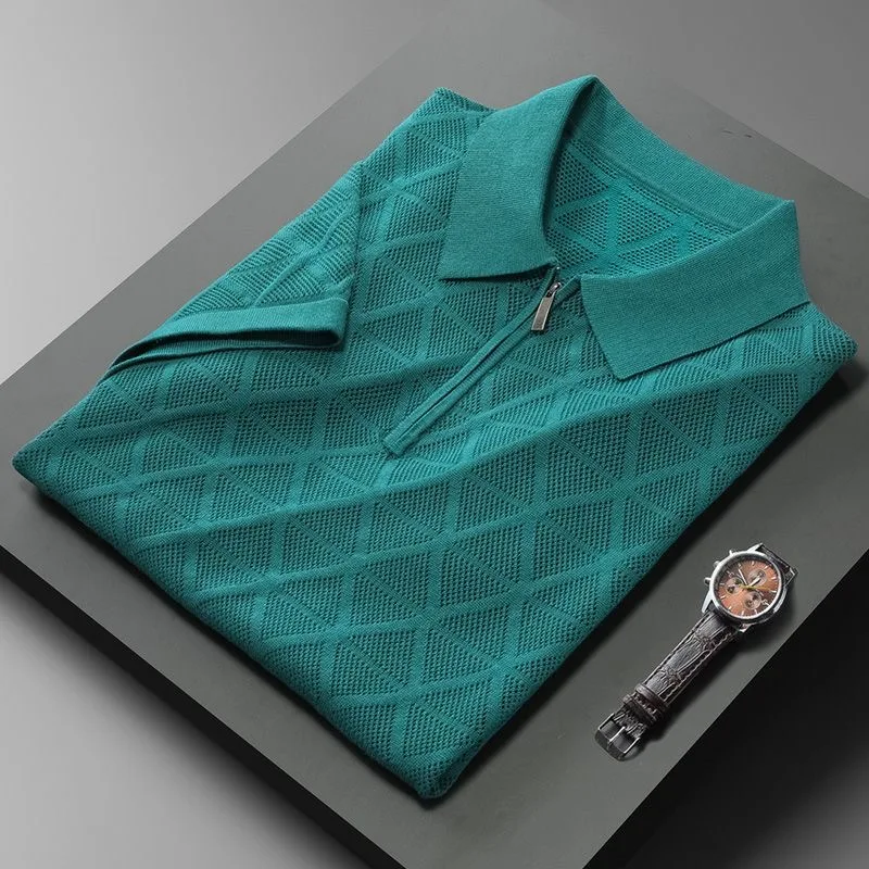 Premium Textured Zip-Collar Knit Polo T-Shirt