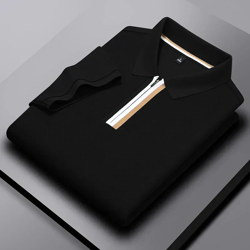 Premium Zip-Collar Contrast-Panel Polo T-Shirt