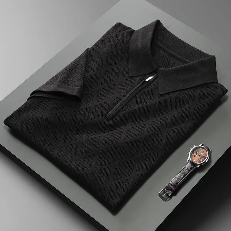 Premium Textured Zip-Collar Knit Polo T-Shirt