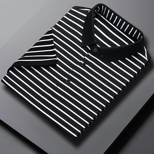 Classic Black & White Striped Polo T-Shirt