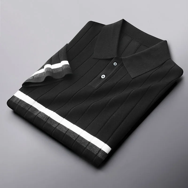 Classic Striped Knit Polo T-Shirt