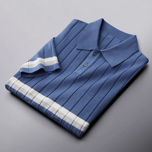 Classic Striped Knit Polo T-Shirt