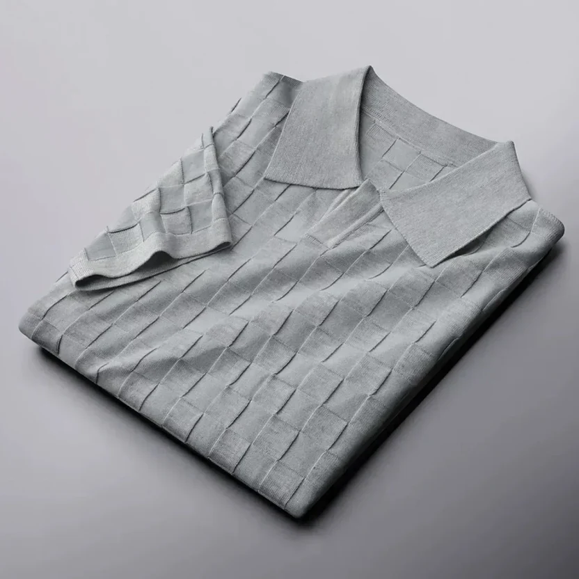 Premium Textured Check Knit Polo T-Shirt