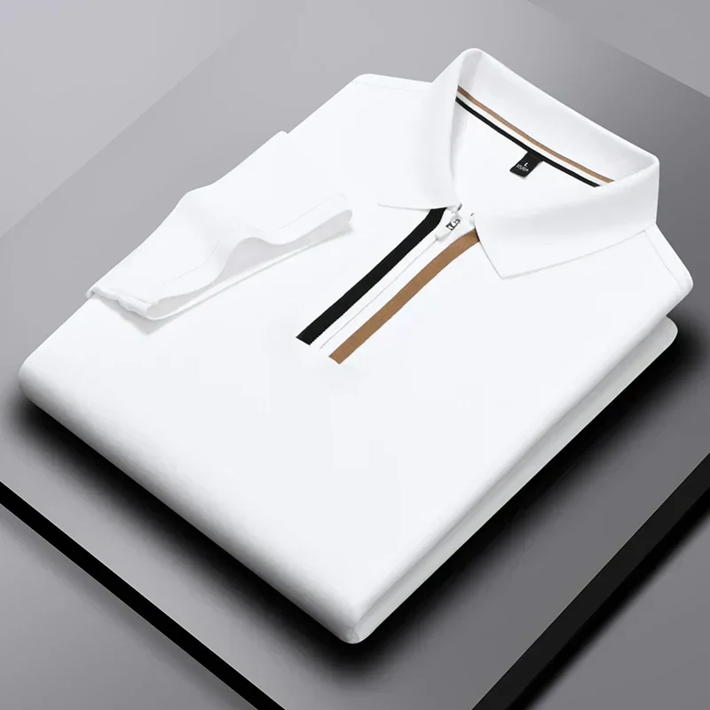 Premium Zip-Collar Contrast-Panel Polo T-Shirt
