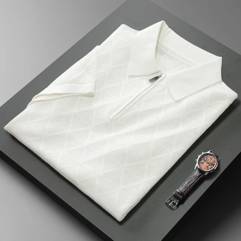 Premium Textured Zip-Collar Knit Polo T-Shirt