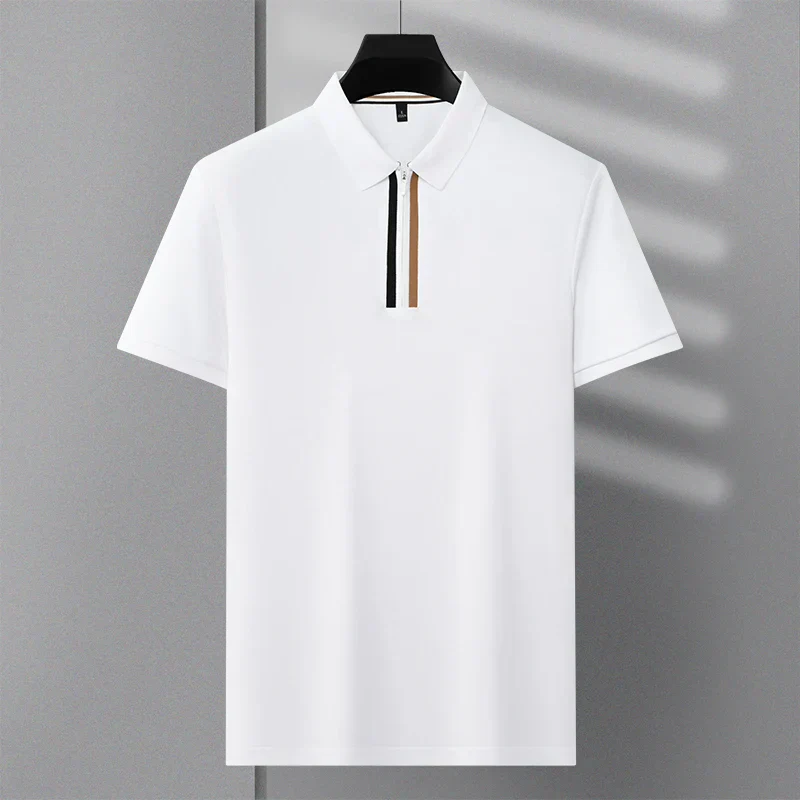 Premium Zip-Collar Contrast-Panel Polo T-Shirt