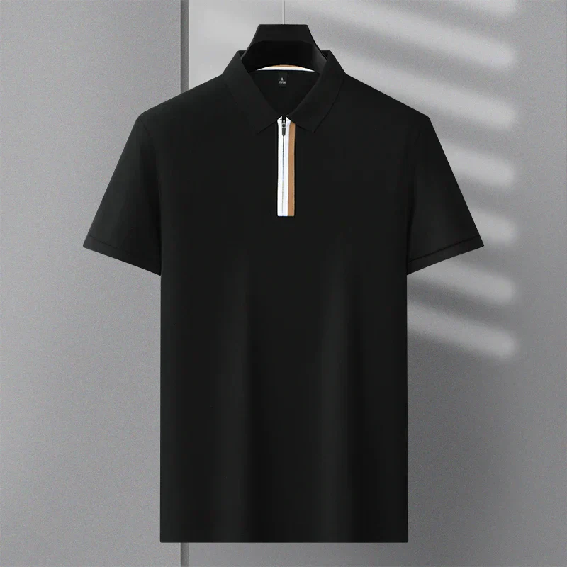 Premium Zip-Collar Contrast-Panel Polo T-Shirt