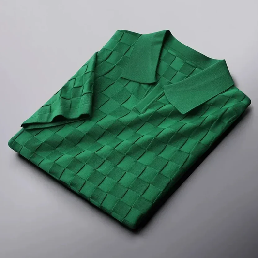 Premium Textured Check Knit Polo T-Shirt